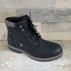 Vance Yukkon Mens Ankle Boots Sz 8 M Black Leather Lace Up Cap & Round‎ Toe